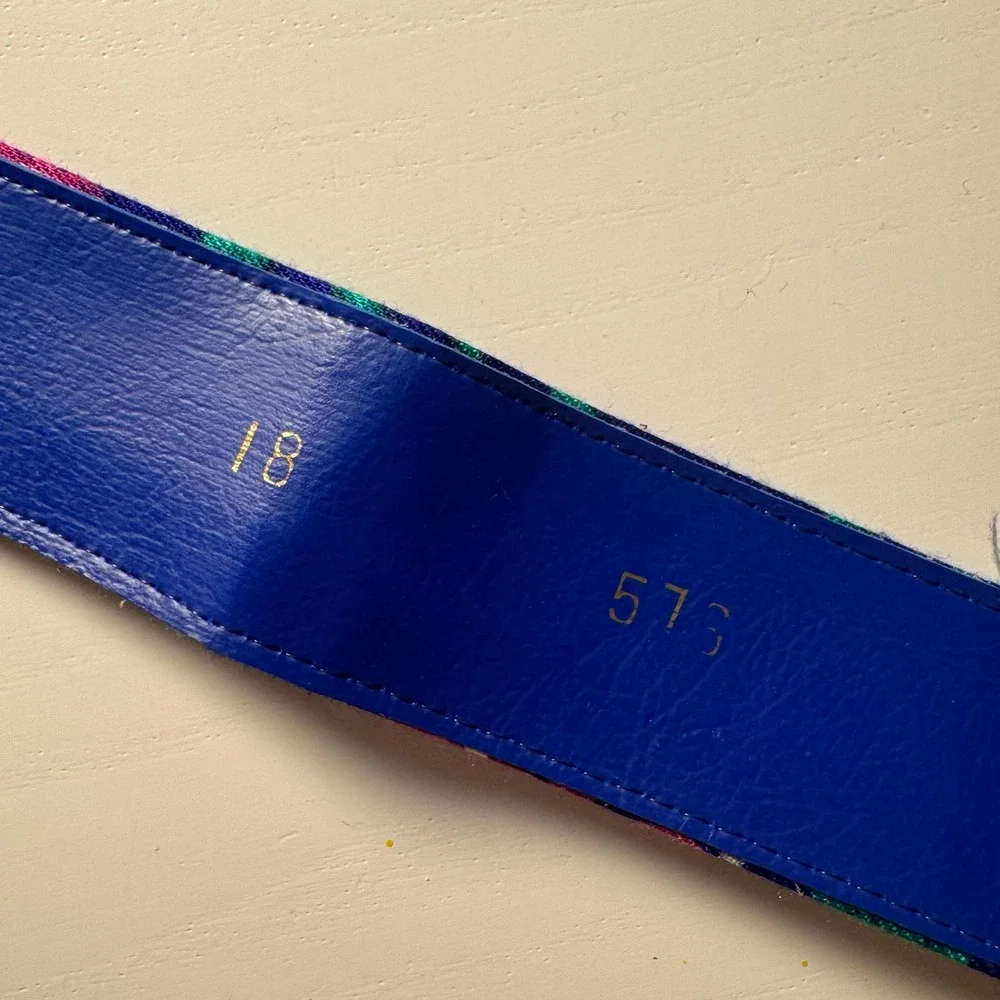 Vtg 80s Blue Floral Wide Waist Fabric Belt Gold Buckle Pink Botanical Maximalist